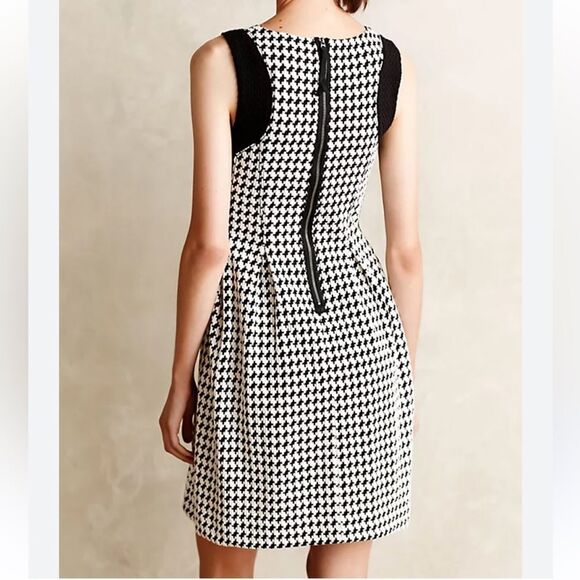 Anthropologie Maeve Hounds tooth Pleated Fit and Flare Mini Dress| L - Picture 2 of 9